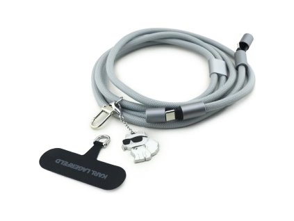 Karl Lagerfeld - Data Cable Choupette Charm dátový a nabíjací kábel USB-C na USB-C, univerzálny – sivý