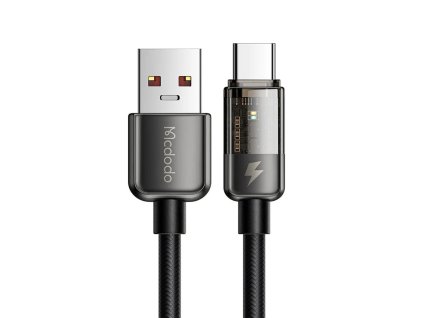 Mcdodo - Data Cable dátový a nabíjací kábel USB na USB-C Super Charge 6 A, priehľadný dizajn, automatické vypnutie, 1,2 m – čierny
