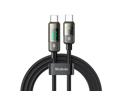 Mcdodo - Data Cable dátový a nabíjací kábel USB-C na USB-C 100 W s digitálnym displejom, automatické vypnutie, priehľadný dizajn, 1,2 m – čierny