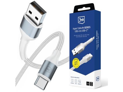 3mk - Data Cable Hyper N-Series dátový a nabíjací kábel USB na USB-C 18 W (9 V / 2 A), 1 m – biely
