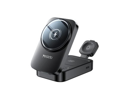 Yesido - Wireless Charging Station 3in1 (DS27) bezdrôtová nabíjacia stanica 3 v 1 pre iPhone, Apple Watch a AirPods, magnetická, skladacia, stojan, 15 W – čierna