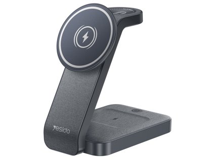 Yesido - Wireless Charging Station (DS26) - Magnetic, for Phone, Watch, Earbuds, Foldable, Stand, Night Light, 15W - Grey