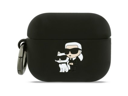 Karl Lagerfeld - Silicone Karl&Choupette Head 3D silikónové puzdro pre Apple AirPods Pro 3 – čierne