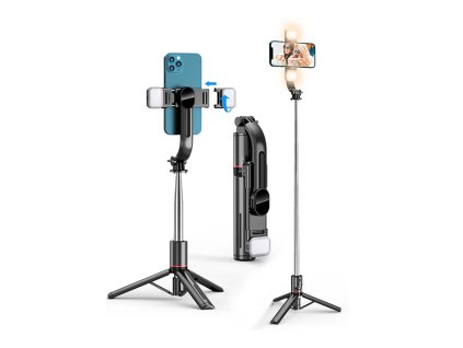 Techsuit - Selfie Stick (L13d) selfie tyč so stabilným statívom, dvojité LED svetlo, Bluetooth diaľkové ovládanie, 360°, 116 cm – čierna