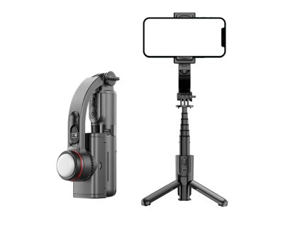 Techsuit - Selfie Stick (L18sMini) selfie tyč so stabilným gimbalom a statívom, Bluetooth diaľkové ovládanie, LED svetlo, 360° rotácia, 70 cm – čierna