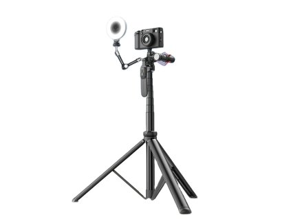 Techsuit - Selfie Stick (C05) - Large Ajustable Tripod with Bluetooth Remote Control, 360, Aluminium Alloy, 205cm - Black
