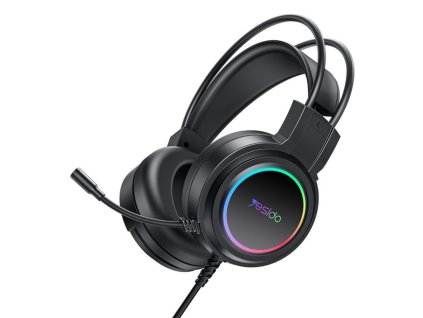 Yesido - Wired Headphones (EK05) - for Gaming, USB, with Microphone, RGB LED Lights - Black