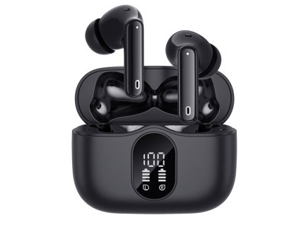 Techsuit - Premium Wireless Earbuds WaveBeat 100 (CW3) - Bluetooth V5.4, 300mAh, ANC, ENC, 4 Mic - Black
