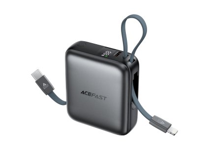 Acefast - Power Bank (M23-10000) - with 2x Built-in Cables, USB-C Port, 10000mAh, 22.5W, Two-Way Fast Charging, LED - Gray