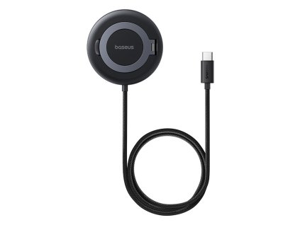 Baseus – Magnetic Wireless Charger Simple Mini4 magnetická bezdrôtová nabíjačka univerzálna so stojanom USB-C Qi2 15W 1 m – kozmická čierna