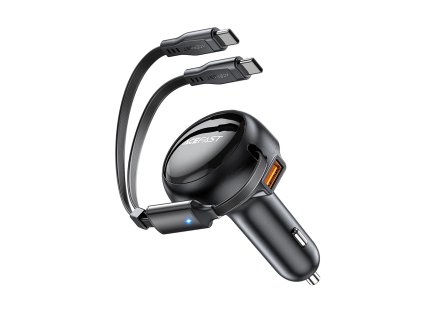 Acefast - Car Charger (B13) - with Retractable Cable, USB, 2x Type-C, 53W, 70 + 15cm - Black