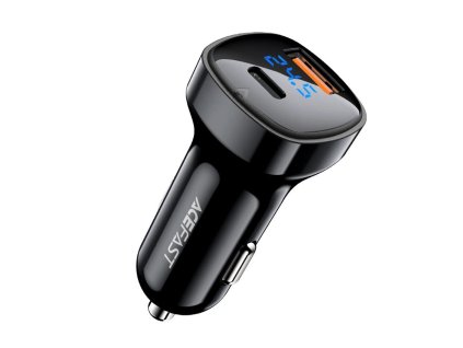 Acefast - Car Charger (B4) - with Digital Display, Fast Charging, USB, Type-C, 66W - Black