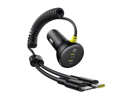 Baseus – Car Charger autonabíjačka 2× USB-C s USB-C/Lightning pružinovým káblom 60W 3A 1,4 m – čierna