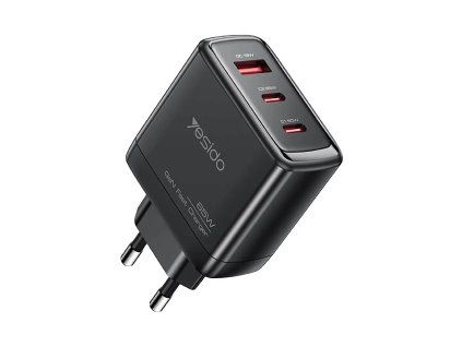 Yesido – Wall Charger sieťová nabíjačka GaN 2× USB-C + USB PD65W QC18W s USB-C káblom 1 m – čierna