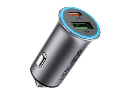 Acefast - Car Charger (B16) - Fast Charge, USB, Type-C, 95W, PD3.0, Ice-blue Ambient Light, Aluminium Alloy - Metal Gray