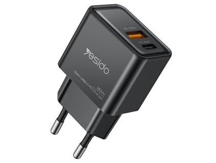 Yesido - Wall Charger (YC64) - Dual Port Type-C + USB-A, Fast Charging, GaN Technology, PD30W - Black