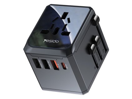 Yesido – Travel Adapter cestovný adaptér USB-C / USB 3.0 / 2× USB 2.4A rýchlonabíjačka – čierny