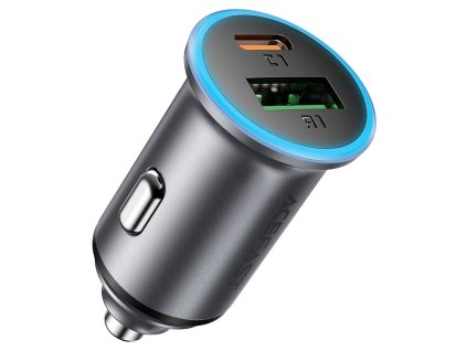 Acefast - Car Charger (B15) - Fast Charge, USB, Type-C, 65W, Aluminium Alloy - Metal Gray