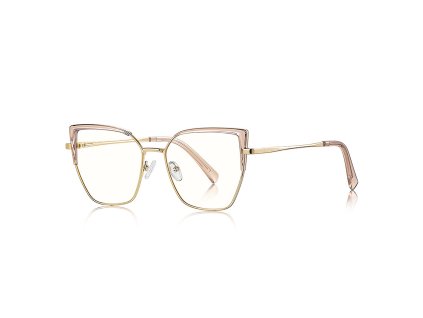 Techsuit - Anti-Blue Light Glasses Reflex PC (3156) - for Women, Cat Eye, Metal Frame, AC Lens - Gold/Pink