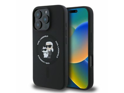 Karl Lagerfeld – Silicone KC Body Ring MagSafe silikónové puzdro s prstencom pre iPhone 16 Pro – čierne