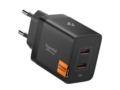 Spigen – Wall Charger Essential sieťová nabíjačka 2× USB-C 47W rýchle nabíjanie Quantum Boost – čierna