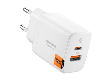Spigen - Wall Charger Essential (EE202EU) - USB, Type-C, Fast Charging, Quantum Boost, 20W - White