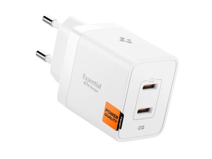 Spigen – Wall Charger Essential sieťová nabíjačka 2× USB-C 47W rýchle nabíjanie Quantum Boost – biela