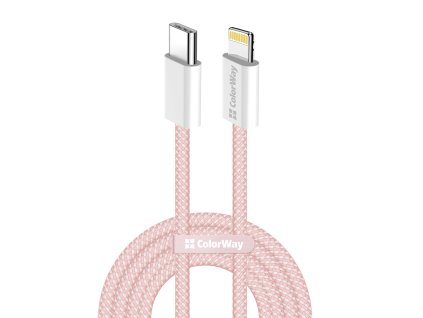 ColorWay – Data Cable dátový kábel USB-C → Apple Lightning PD 27W 3A nylonový 1 m – ružový