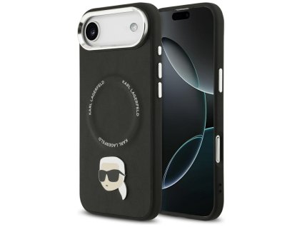 Karl Lagerfeld – Leather Karl Pin MagSafe kožené puzdro pre iPhone 17 Air – čierne