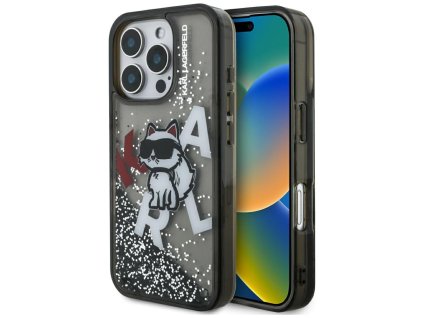 Karl Lagerfeld - Liquid Glitter Choupette Logo MagSafe (KLHCP16LLCHSCTDK) - iPhone 16 Pro - Black