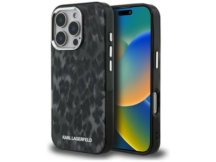 Karl Lagerfeld – IML Leopard Pattern MagSafe pevné puzdro pre iPhone 16 Pro Max – čierne