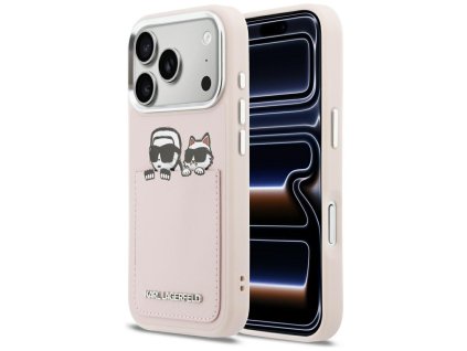 Karl Lagerfeld - Hardcase Leather K&C Print & Pocket (KLHCP17X6PCSPKCP) - iPhone 17 Pro Max - Pink