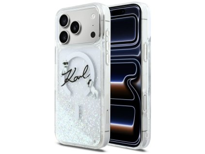 Karl Lagerfeld – Glitter Karl Script Logo MagSafe puzdro pre iPhone 17 Pro Max – číre