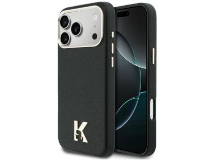 Karl Lagerfeld – Hardcase Leather Khead Logo MagSafe kožené pevné puzdro pre iPhone 17 Pro Max – čierne