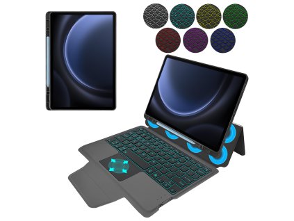 Techsuit - KeyTab Pro + Screen Protector (with RGB Keyboard/Stylus Pen Holder) - Samsung Galaxy Tab S9 FE Plus - Black