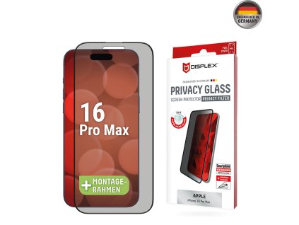 Displex - Premium Real Glass Privacy Full Cover - iPhone 16 Pro Max - Black