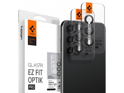 Spigen Optik.tR "EZ FIT" ochranné sklo pre fotoaparát (2 balenia) - Samsung Galaxy S23 / S23 Plus - čierne