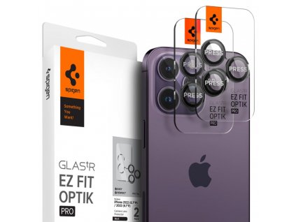 Spigen Optik.tR "EZ FIT" ochranné sklo pre fotoaparát (2 balenia) - iPhone 14 pro / 14 pro Max - Čierna