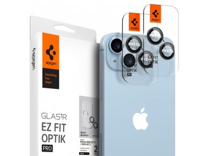 Spigen Optik.tR "EZ FIT" ochranné sklo pre fotoaparát (2 balenia) - iPhone 14 / 14 Plus - Čierna