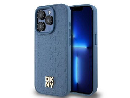 DKNY - Leather Monogram Pattern Metal Logo MagSafe (DKHMP15LPSHRPSB) - iPhone 15 Pro - Blue