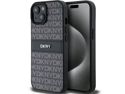 DKNY - Leather Mono Stripe & Metal Logo (DKHCP15MPRTHSLK) - iPhone 15 Plus - Black