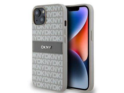 DKNY - Leather Mono Stripe & Metal Logo (DKHCP14SPRTHSLE) - iPhone 14 - Beige