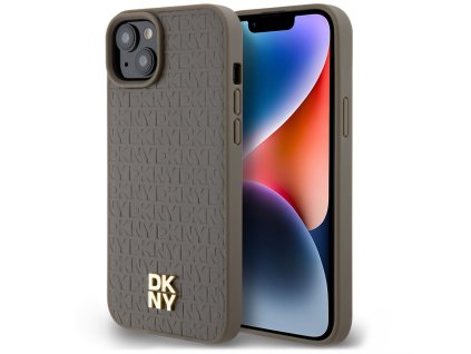DKNY - Leather Pattern Metal Logo MagSafe (DKHMP14SPSHRPSW) - iPhone 14 - Brown
