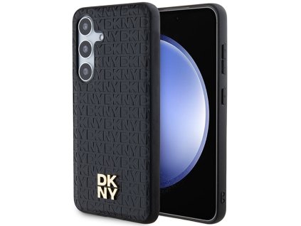 DKNY - Leather Pattern Metal Logo MagSafe (DKHMS24MPSHRPSK) - Samsung Galaxy S24 Plus - Black