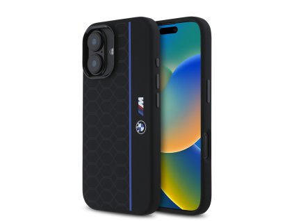 BMW - Hardcase Silicone Hexagon Blue Line MagSafe (BMHMP16S23SHEB) - iPhone 16 - Black