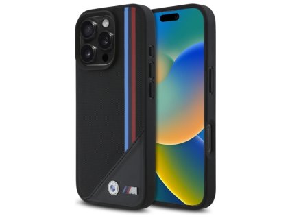 BMW - Leather M Meshed Tricolor Stripes MagSafe (BMHMP16L23PUTRK) - iPhone 16 Pro - Black
