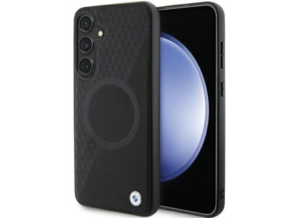 BMW - Signature Leather Half Textured & Circle MagSafe (BMHMS24S23RTPK) - Samsung Galaxy S24 - Black