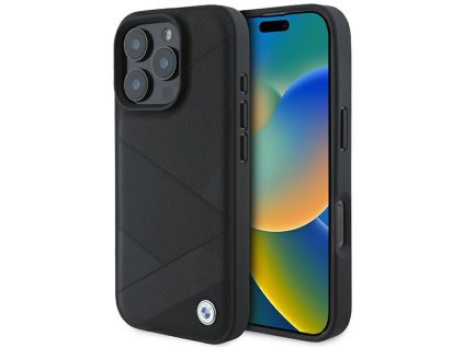 BMW - Natural Sign Leather Crossing Lines Pattern (BMHCP16L23RCGPK) - iPhone 16 Pro - Black