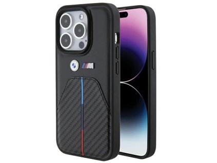 BMW - Leather Stamped Tricolor Stripe (BMHCP15L22NSTB) - iPhone 15 Pro - Black