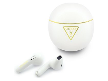 Guess - Wireless Earbuds Script Print (GUTWSA15HETH) - In-ear, Bluetooth, TWS, Small Round Design - White